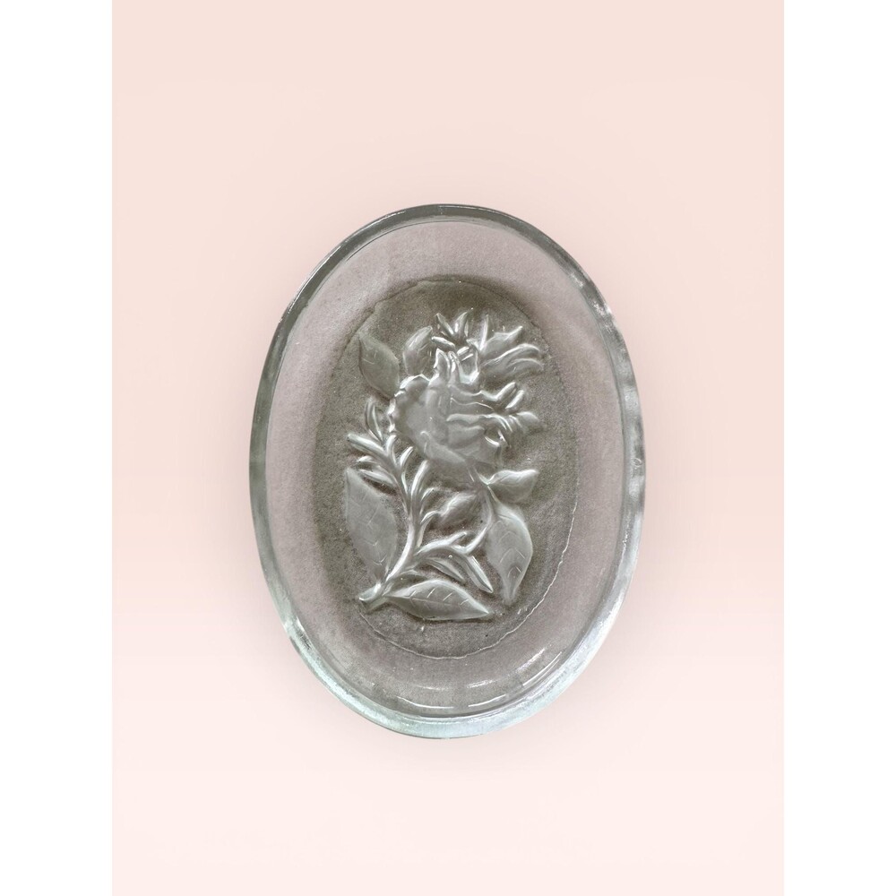 Vintage Bohemian Pressed Glass Floral Trinket Dish, Czech Clear Vanity Ring Tray